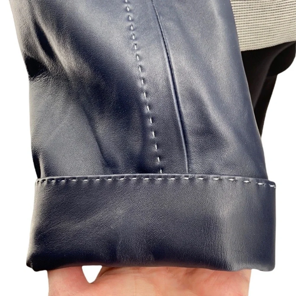 St. John XL blue leather jacket with pockets. Button front - Picture 3 of 11